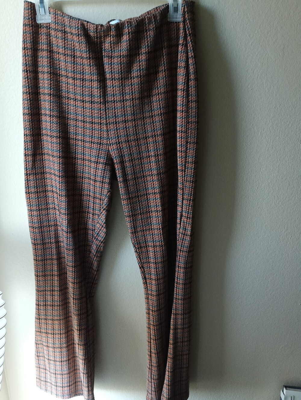 Urban Outfitters Brown and Orange Plaid Straight-Leg Trousers